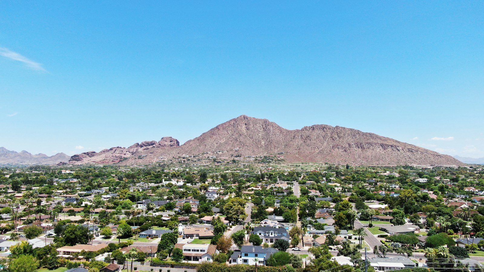 Camelback Mountain above Paradise Valley and Phoenix