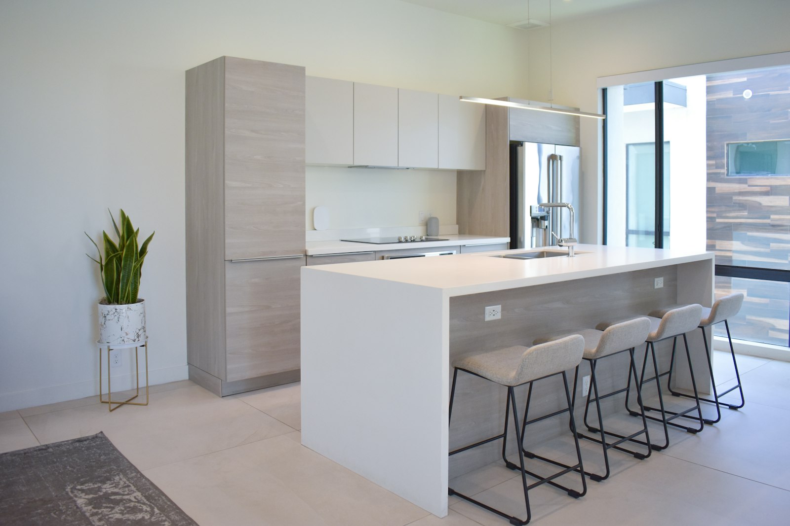 Modern kitchen with center island and stools