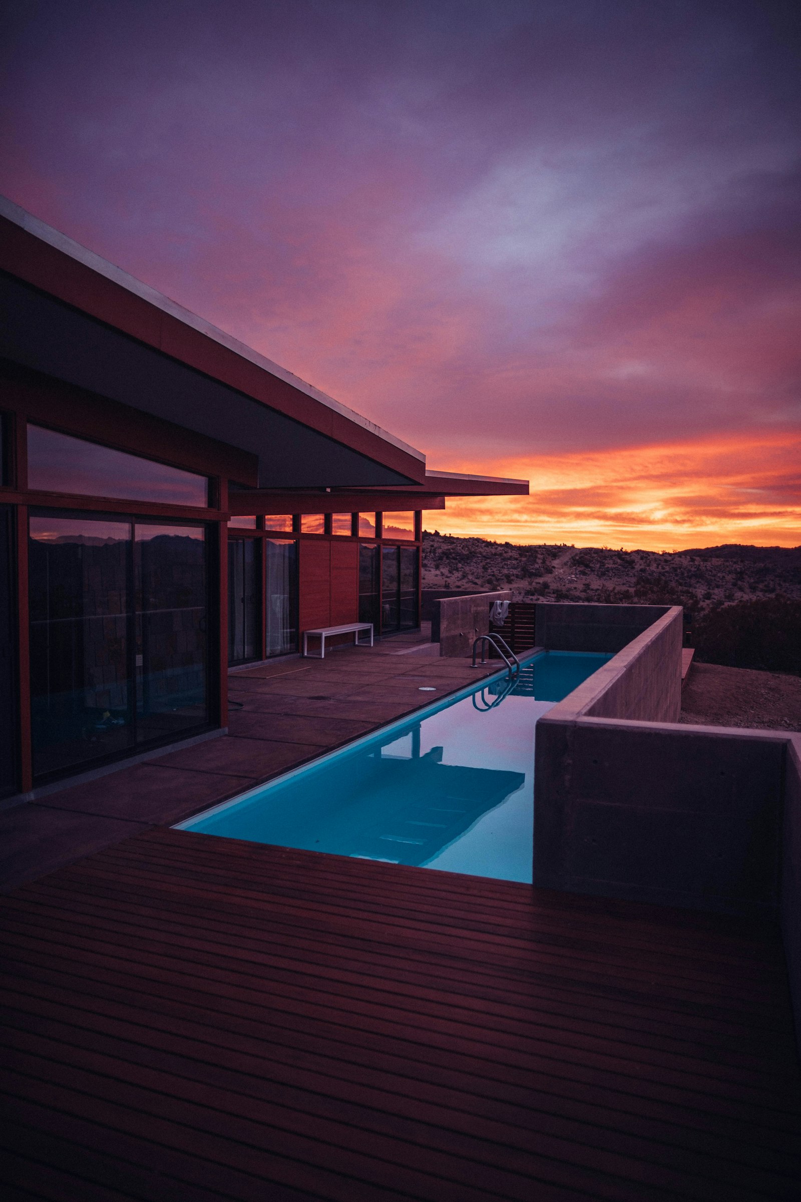 Desert home and pool at golden hour