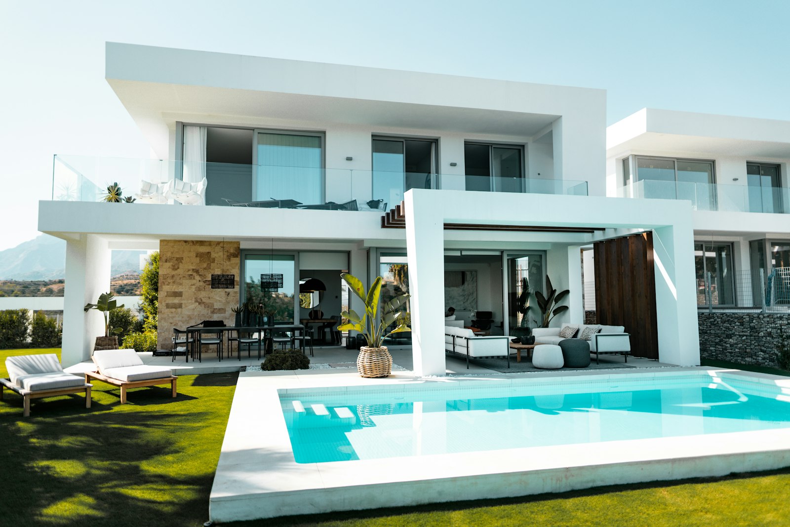 Modern white villa with a swimming pool